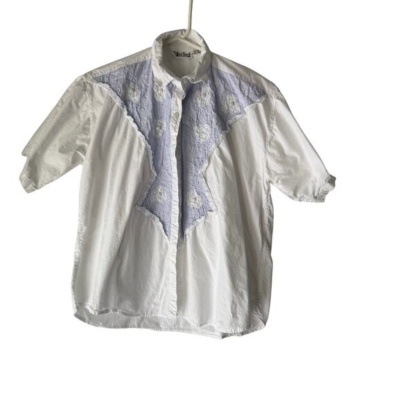 Vintage Take a Break Western Shirt M White Eyelet Embroidered Yoke Lace‎ Detail - Picture 1 of 9